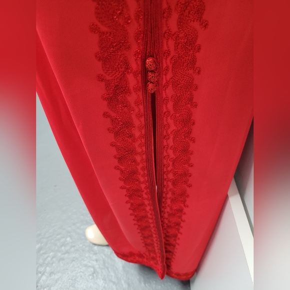 Beautiful Kimono Style Red Dress Full Length L - Picture 4 of 7